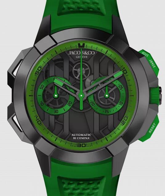 Review Jacob & Co EPIC X CHRONO 44MM - BLACK TITANIUM - GREEN INNER RING EC430.21.AA.AA.ABRUA Replica watch